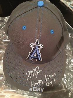Mike Trout Signed Inscribed Hapy Fathers Day- Game Used Cap 1/1mlb Hologram Auth