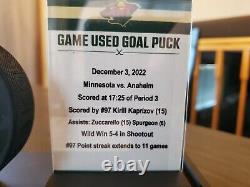 Minnesota Wild - Kirill Kaprizov Franchise Record Game Used Goal Puck Signed