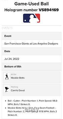 Mookie Betts Autographed Signed MLB Game Used Baseball PSA MLB Holo Dodgers Auto