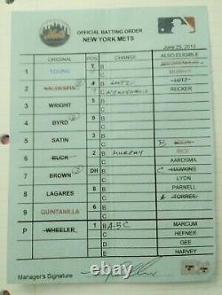 New York Mets Game Used Signed Line up Card David Wright Coby Rasmus Jose Reyes