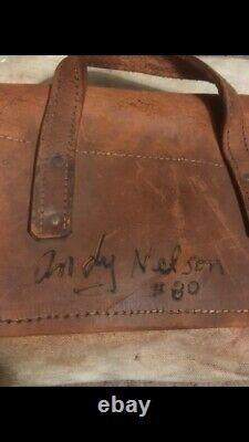 Original Baltimore Colts equipment bag signed by Andy Nelson