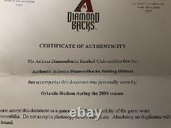 Orlando Hudson Diamondbacks Signed Game Used Batting Helmet 2008 Season- LOA #1