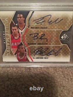 PSA 10 Pop 1 Gem 2009 SP Game Used Mike Conley/Brandon Roy/Armstrong Triple Auto
