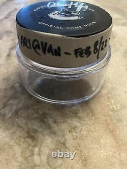 Quinn Hughes Autographed Signed Game Used Puck Auto Canucks Vs Coyotes