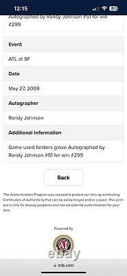 Randy Johnson 299th Win Game Used Signed Baseball Glove MLB & JSA COA