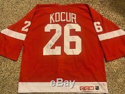 Rare Joe Kocur Red Wings CCM Hockey Game Used Stick Jersey Lot Joey Signed Worn