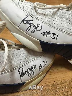 Reggie Miller Signed Nike Air Jordan XV 15 Game Used Shoes Auto Pe Promo Sample