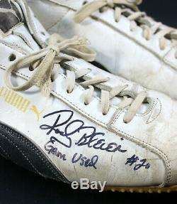 Rocky Bleier Signed Inscribe Game Used Worn Pittsburgh Steelers Puma Turf Shoes