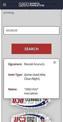 Ronald Acuna Jr. Atlanta Braves Game Used Nike Cleats 2022 Signed USA SM Auth