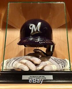 Ryan Braun Game Used Worn Signed Brewers Baseball Bat Helmet & Gloves MLB COA ++