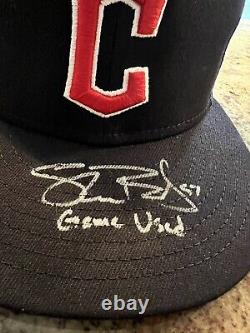 Shane Bieber Auto Game Used 2022 Guardians Hat Mlb Signed Coa Photo Proof