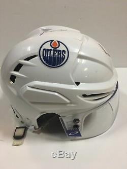 TAYLOR HALL 15'16 Signed Edmonton Oilers Game Used Worn Helmet Shield COA