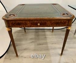 Vintage Signed Maitland Smith Mahogany with Leather Top Game Table Writing Desk