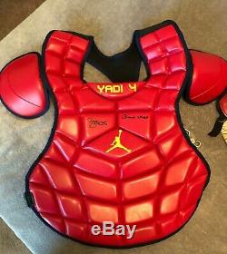 Yadier Molina Game Used Chest Protector with Knee pads Jumpman Signed JSA