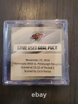Zach Parise Signed Game Used Goal Puck-Scored Goal with Minnesota Wild COA