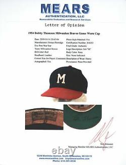 1954 Bobby Thomson Signed Game Used Milwaukee Braves Hat Cap With Mears Coa
