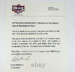 1983 Kansas City Royals Gaylord Perry #36 Signé Jeu D'occasion Chapeau Bleu Miedema Loa