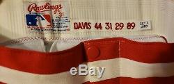 1989 Cincinnati Reds Eric Davis Signé Game Uniforme Porté Maillot Auto Utilisé Loa
