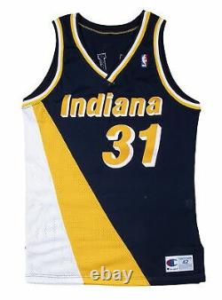 1991-92 Reggie Miller Jeu Utilisé Et Signé Indiana Pacers Flo Jo Road Uniforme Jer