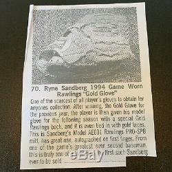 1993 Ryne Sandberg Signé Jeu Utilisé Rawlings Gant De Baseball Chicago Cubs Jsa Coa
