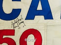 1994 Chicago Cubs Harry Caray Signé Wrigley Jeu De Terrain Drapeaux Usagés Lot De 2