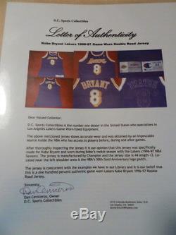 1996-97 Kobe Bryant Jeu Rookie Jersey Usé / Usé Signé Lakers DC / Flanelle Grise