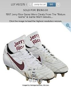 1996 Jerry Rice San Francisco 49ers Signé Jeu Utilisé Crampons Photomatched Loa Auto