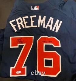 1er Rookie Freddie Freeman Jeu Utilisé Jersey Atlanta Braves Coa Psa Signé Mvp