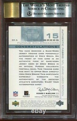 2001 Sp Game Used Edition Drew Brees Autographed Jersey Rookie Bgs 8.5 Auto 9