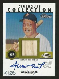 2001 Topps Heritage Willie Mays Giants Clubhouse Collection Gu Bat Auto Sp 4/25