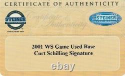 2001 World Series Game 1 Game Used Base Signé Par Curt Schilling Steiner Coa
