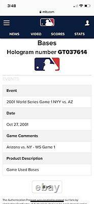 2001 World Series Game 1 Game Used Base Signé Par Curt Schilling Steiner Coa