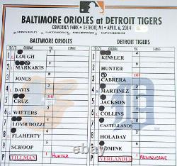 2014 Orioles At Tigers Showalter Signed Game Used Lineup Card Verlander Cabrera