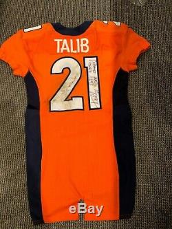2016 Aqib Talib Denver Broncos Jeu Utilisé Signé Jersey Aucune Zone De Volée Sb 50 Champs
