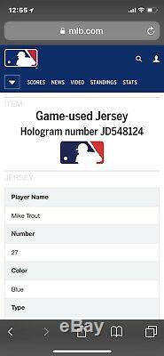 2018 Mike Trout Jeu D'occasion Bp Asg Jersey Inscribed Signé Goujon 5 Outil Player 1/1