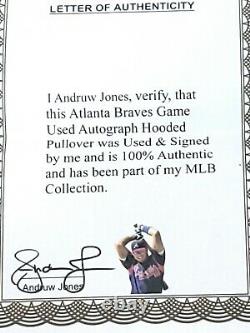 Andruw Jones Atlanta Braves Auto Signed Game Worn Hooded Pullover Son Loa