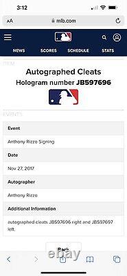 Anthony Rizzo Chaussures de baseball utilisées et portées 2016-2017 des Chicago Cubs, autographe signé avec certificat d'authenticité (COA)
