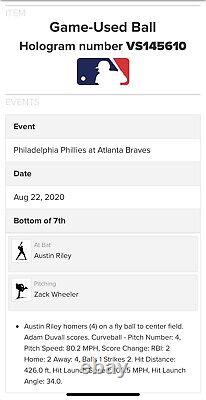 Austin Riley Atlanta Braves Jeu D'occasion De Baseball Carrière Hr # 22 Signé