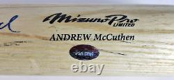 Batte de baseball utilisée en jeu signée par Andrew McCutchen, pirate, avec certification PSA Rookiegraph.
