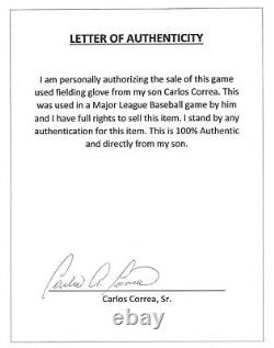 Carlos Correa Houston Astros Jeu Worn Fielding Gant Signé Loa