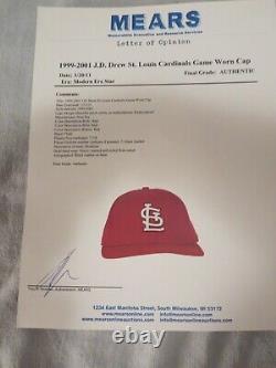 Casquette utilisée et signée par Jd Drew des St Louis Cardinals Mears Loa. Beaucoup d'utilisation