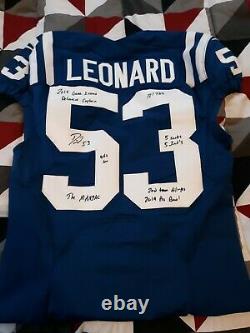 Darius Leonard Jeu Utilisé Signé Signé Maillot Autographié Indianapolis Colts Super Rare