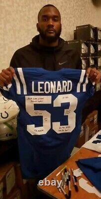 Darius Leonard Jeu Utilisé Signé Signé Maillot Autographié Indianapolis Colts Super Rare
