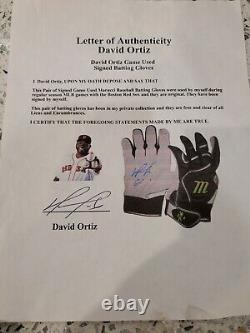 David Ortiz Gants de frappe dédicacés signés utilisés en jeu COA