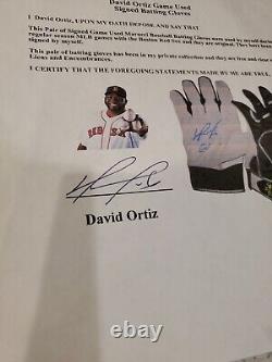 David Ortiz Gants de frappe dédicacés signés utilisés en jeu COA