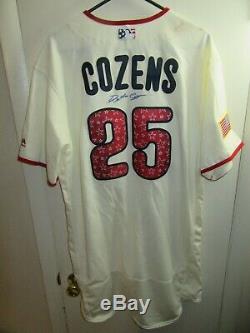 Dylan Cozens Phillies 2018 Game Used Stripes & Stars Photo Match Jersey Signe