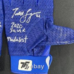 Gants de frappe signés par Todd Frazier MLB utilisés en jeu avec inscription 2021 Rangers