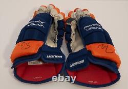 Gants de jeu utilisés Edmonton Oilers Jordan Eberle 2013 Autographié