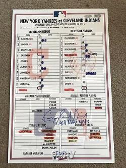Greg Bird Signé Jeu Utilisé Yankees Ny À Cleve Indians Lineup Card Mlb Debut