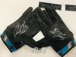 Greg Olsen Jeu Carolina Panthers Utilisé Des Gants À Double Signé Avec Plaques De Nom